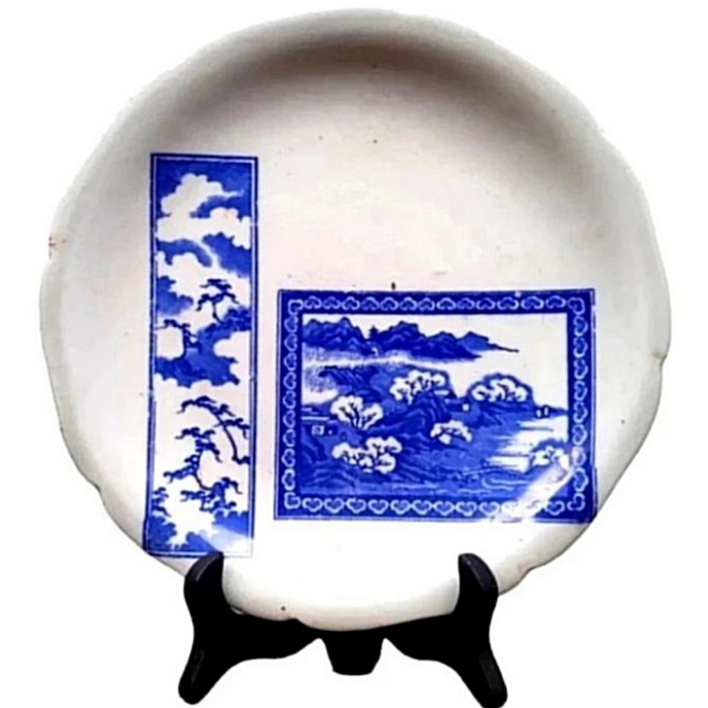 Antik Piring Pajangan Jepang Biru Putih Yamato Igezera Porcelain Utuh Mulus Tua Kuno Layak Koleksi