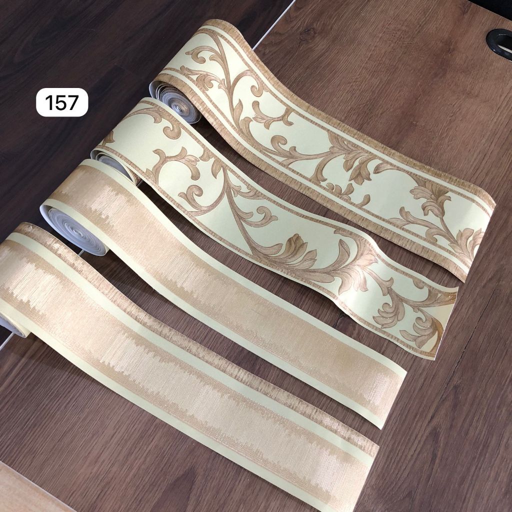 WALLPAPER BORDER LIST DINDING KLASIK GARIS HIJAU GOLD MEWAH 157