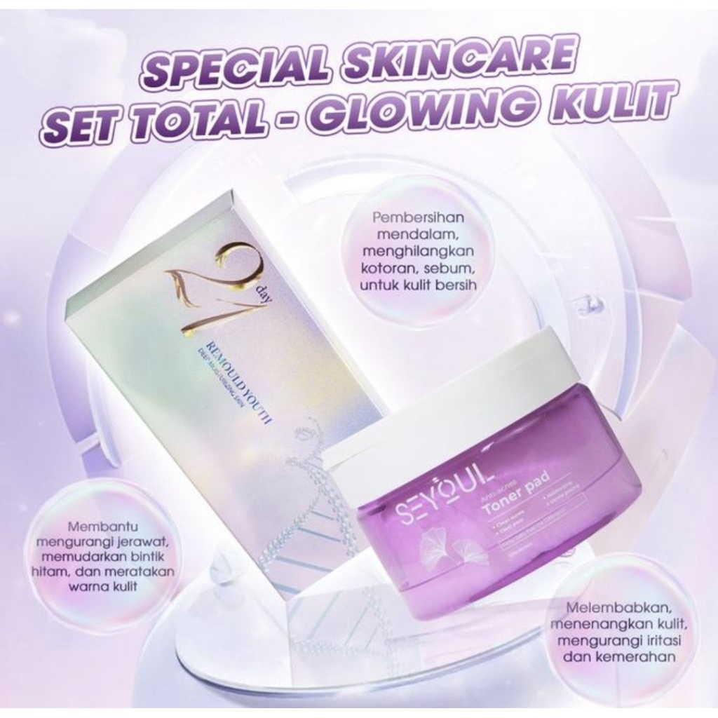 Seyoul Special Set Glowing Kulit] termasuk SEYOUL Toner Pad (60 Pads) + Esensi 21 Hari (21 paket)