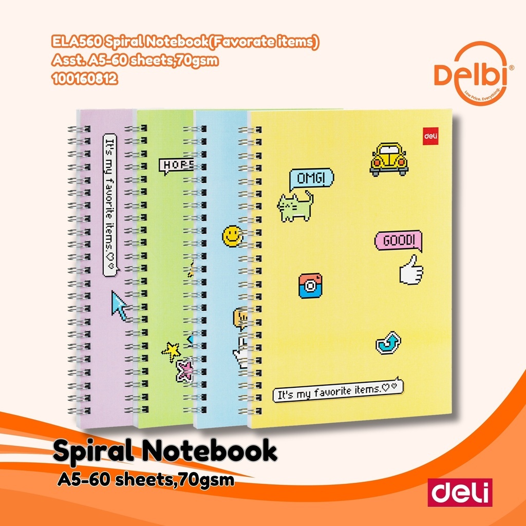 

Spiral Notebook(Favorate items) Asst. A5-60 sheets,70gsm BUKU