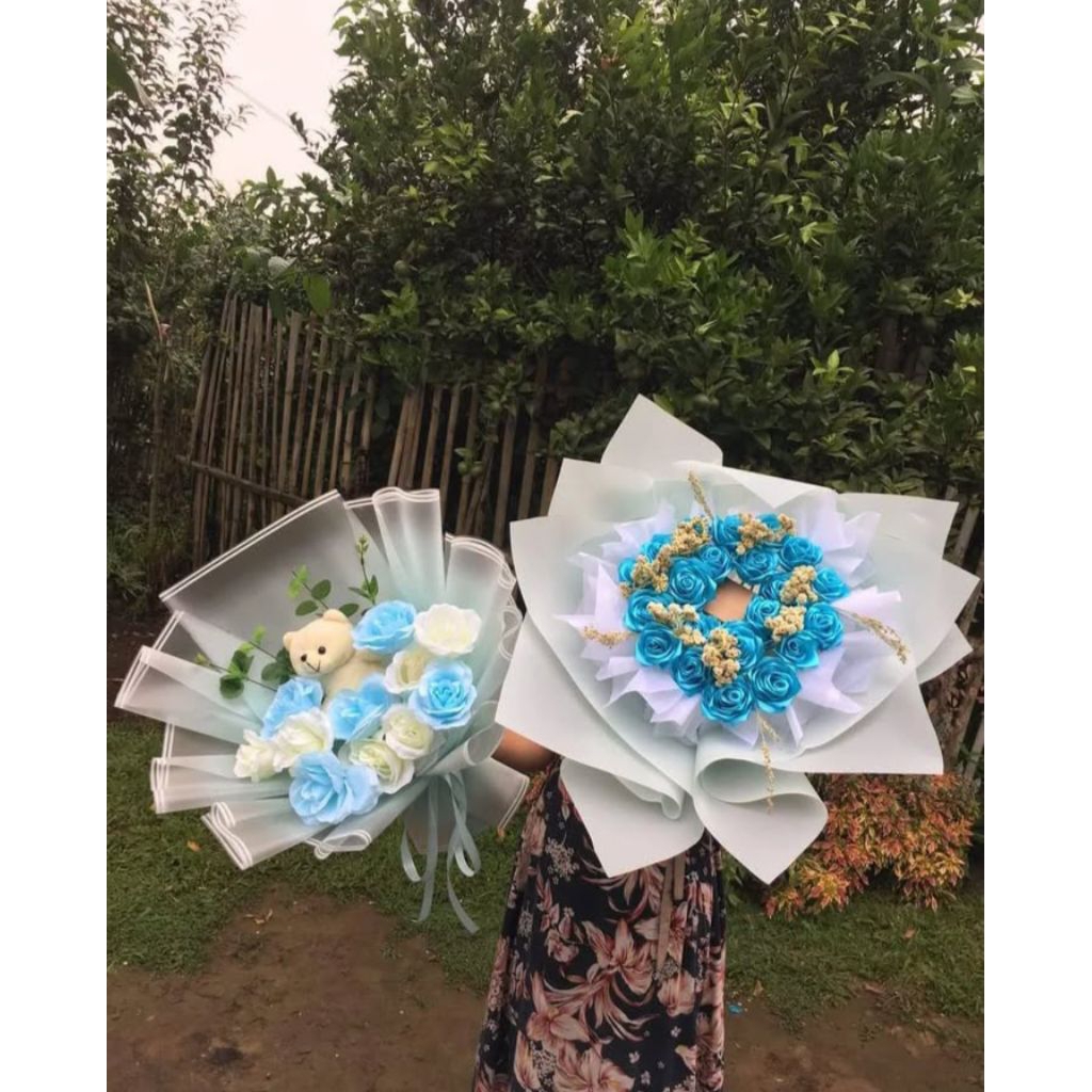 

paket hrmat besar/buket bunga pita satin murah tanpa gliter dengan edelweis