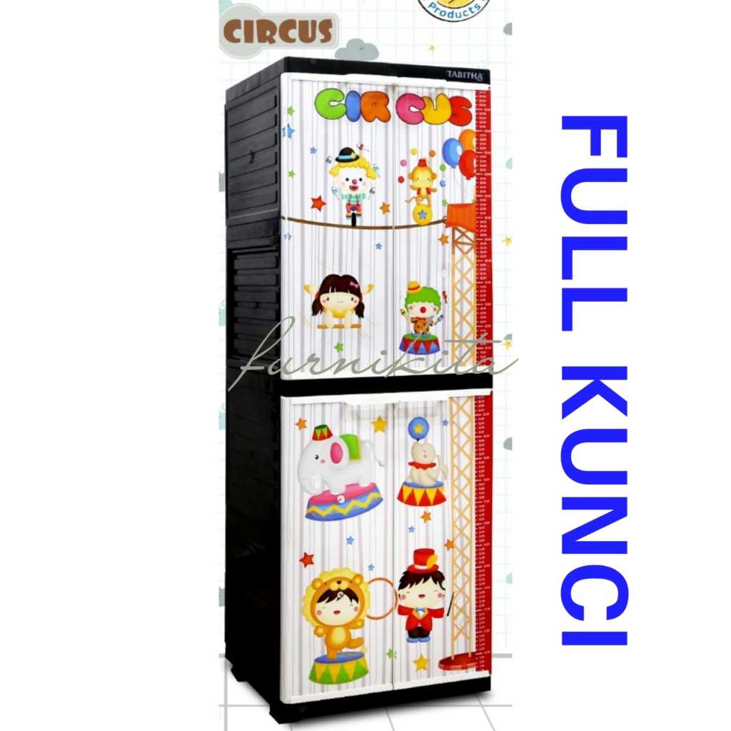 LEMARI PAKAIAN ANAK PLASTIK BABY AKAKO PRINTING CERMIN