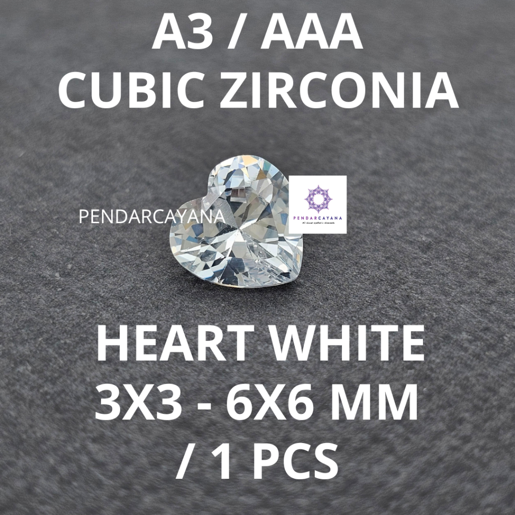 CUBIC ZIRCONIA A3 / AAA 3X3 - 6X6 MM HEART WHITE / 1 PCS