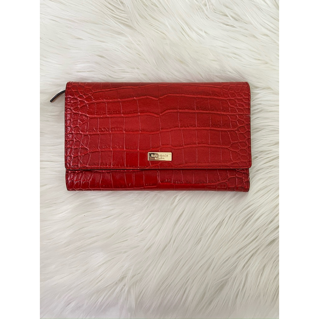 PRELOVED dompet kate spade new york bristol drive croc phoenix trifold wallet in red