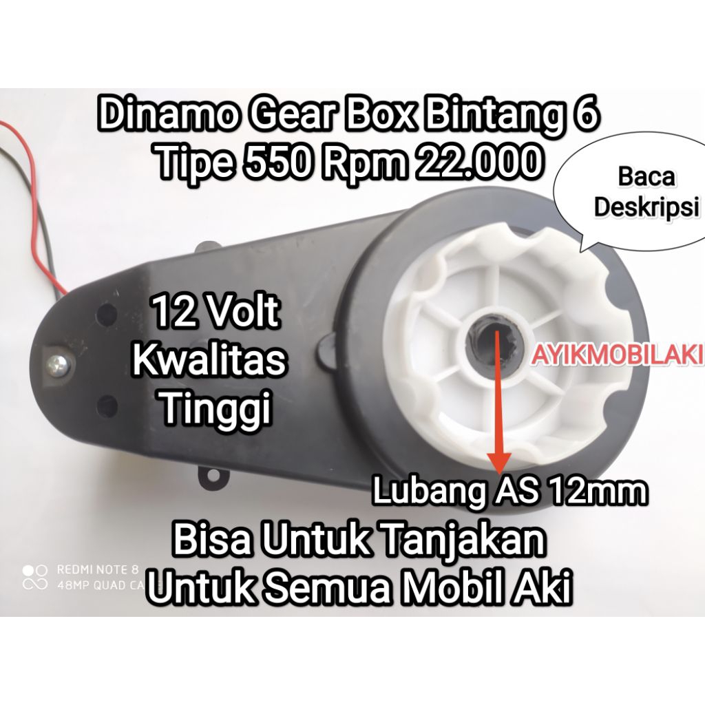 Bisa Untuk Tanjakan Dinamo Gear box 12 Volt Rpm 22.000Lubang AS 12mmModel Bintang 6
