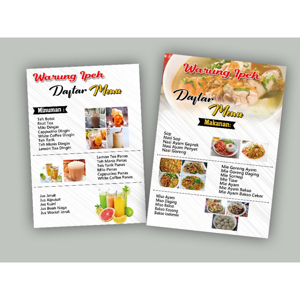 

Daftar menu 2 Sisi + Laminating