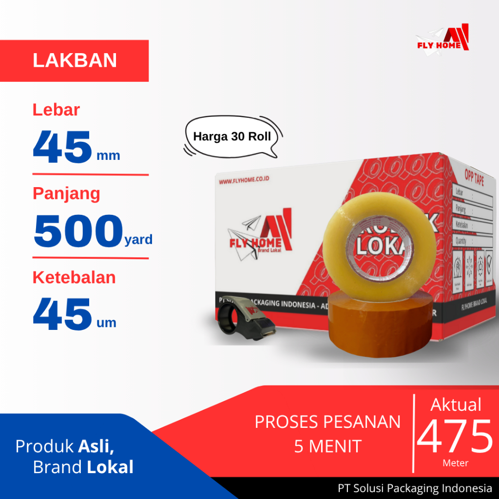 

FLYHOME Lakban bening coklat 500yard 475METER 2inci 45x500 yard 1 dus 30rolls CARGO