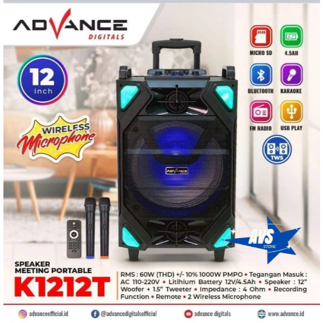 ADVANCE SPEAKER PORTABLE TROLEY K-1212T BLUETOOTH