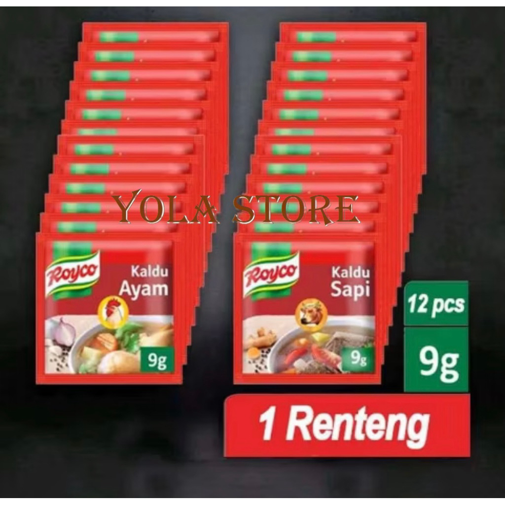 

ROYCO PENYEDAP RASA SAPI DAN RASA AYAM RENCENG ISI 12 PCS