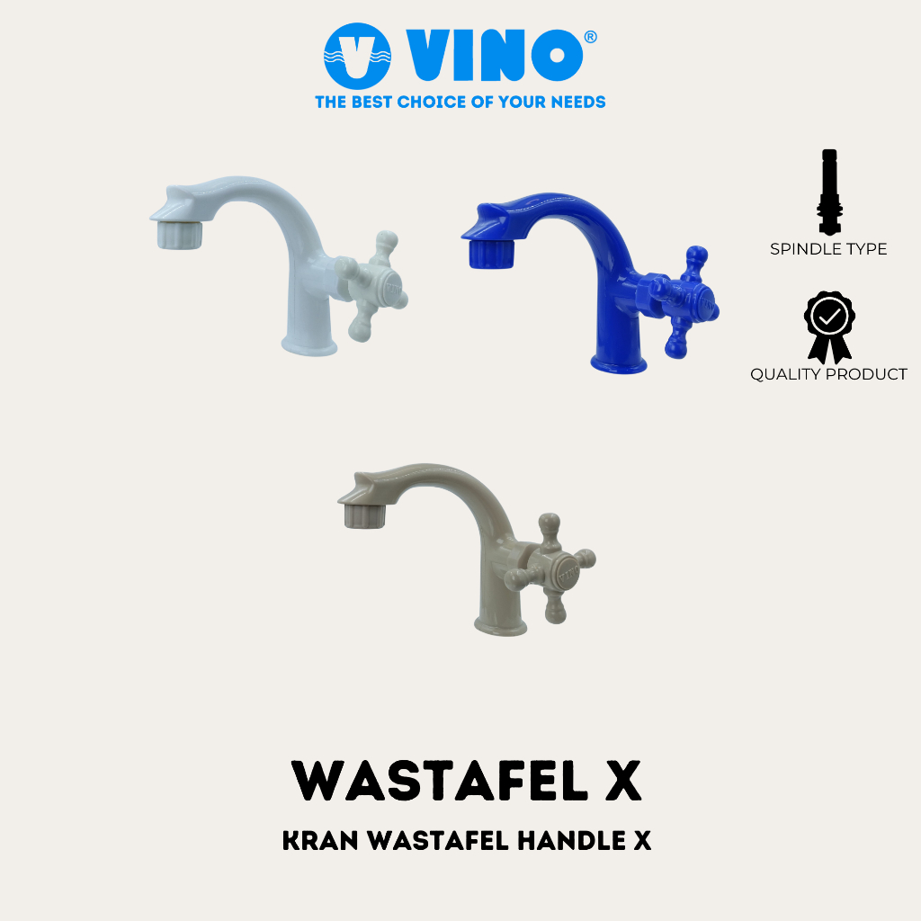 VINO KRAN WASTAFEL X  - Kran Wastafel Handle X Plastik - Keran Air Wastafel - Putih / White, Biru / 