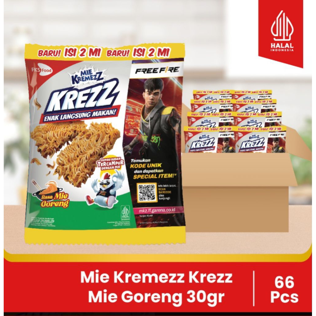 

Mie Kremezz Krezz - Mie Goreng - 1 karton (6 renceng) - 11pcs - 30gr