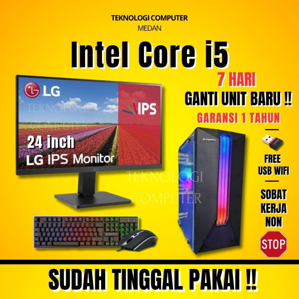 Core i5 ‖ Full Set 24" LG ‖ Komputer Kantor Admin Sekolah ‖ CPU PC Rakitan