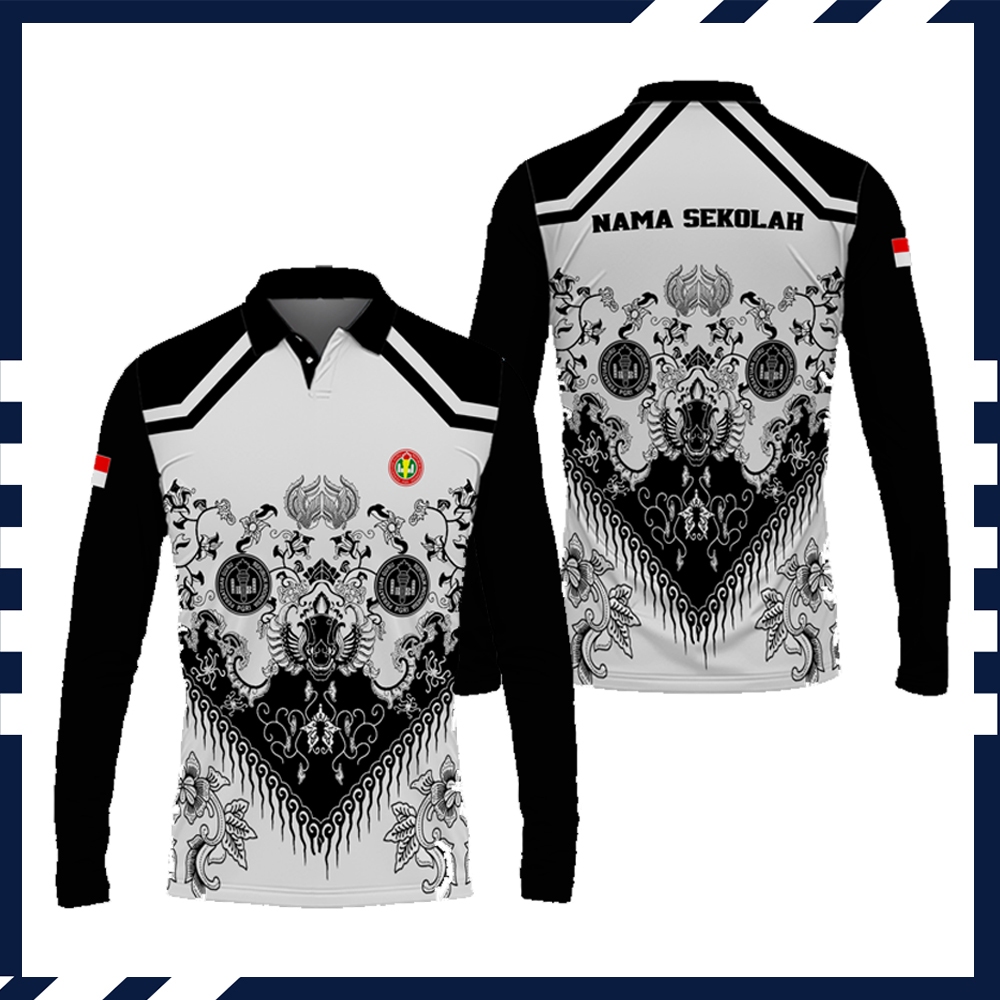 Baju PGRI / Kaos Polo Pria Batik PGRI Lengan Panjang / Baju Guru PGRI Berkerah Lengan Pendek