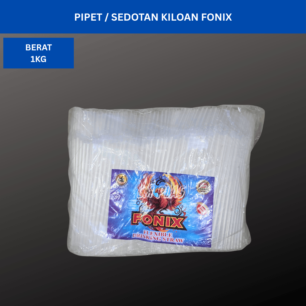 Sedotan Plastik / Minuman Kiloan Flexible / Pipet Bengkok Warna Bening Putih Merk Fonix