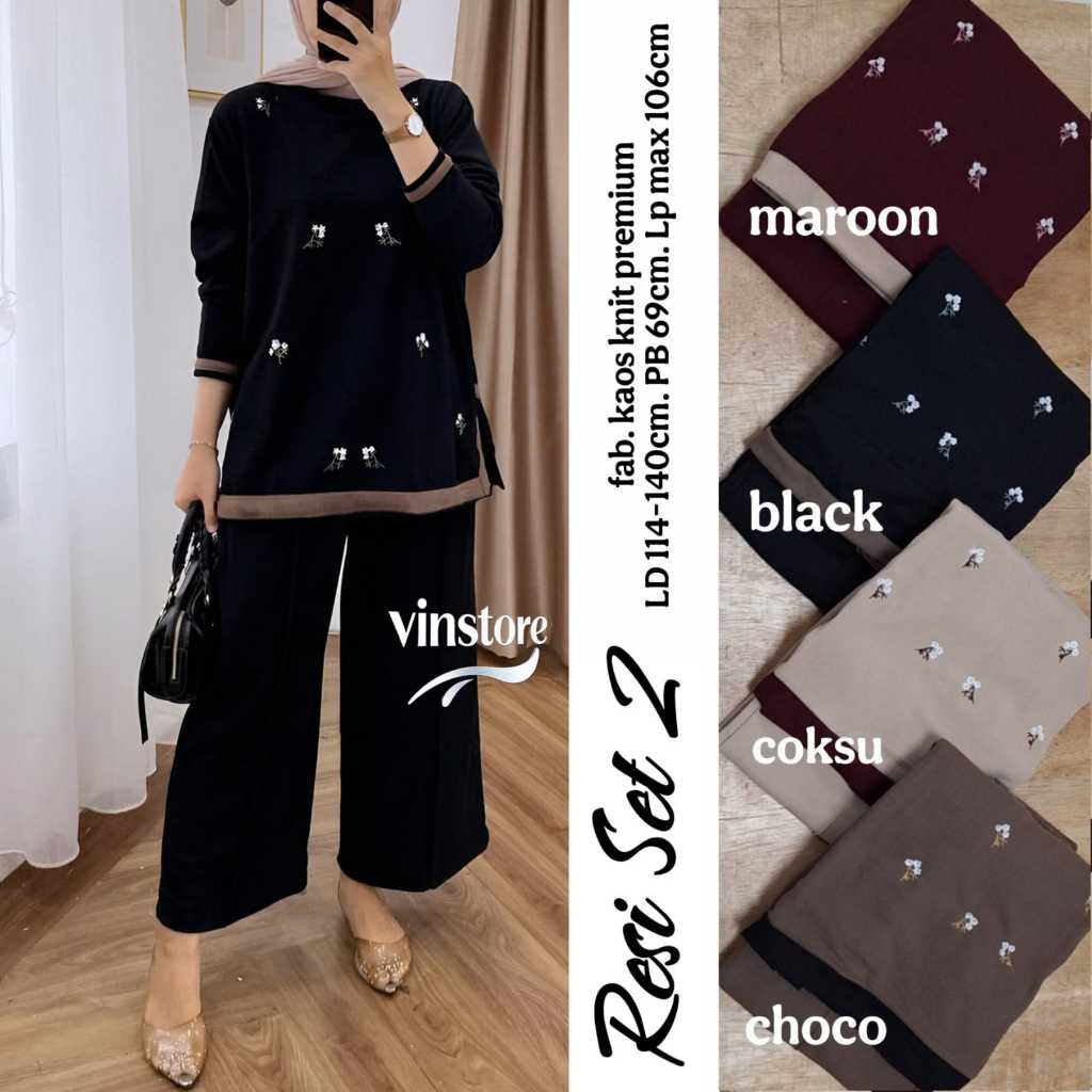 Resi Set - One Set Setelan Wanita Knit Premium Jumbo Ld 110 140 Warna Hitam Terbaru Kekinian