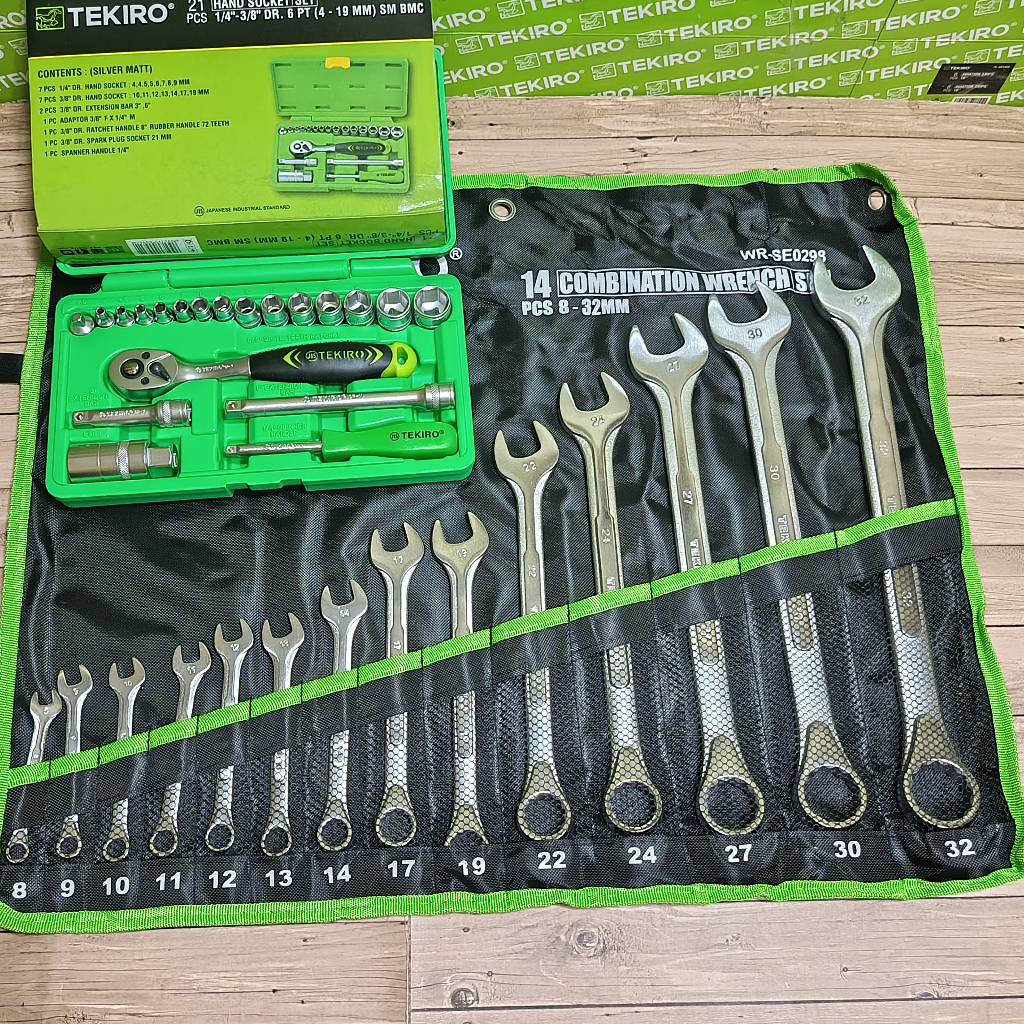 TEKIRO Kunci sok sock socket set 21 pcs 1/4 inc - 3/8 6PT / Tekiro Kunci Ring Pas Set (8 - 32 Mm) 14
