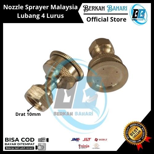 NOZZLE LURUS LUBANG 4 MATA SPRAYER MALAYSIA 10MM | Nozzle Spuyer PB Malaysia 4 Lubang Kuningan Kabut