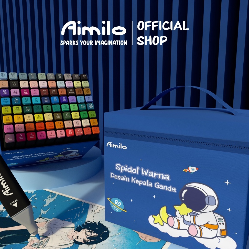 

KODE P93S READY Aimilo Spidol Warna Warni 1 Set Kemasan Kartun Sketch Marker 2 Tip Marker Set 4868 Warna