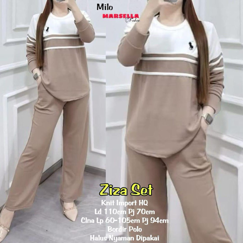 Ziza Set Setelan Training Wanita Muslimah Sporty Casual | Knit Import HQ Bordir Polo