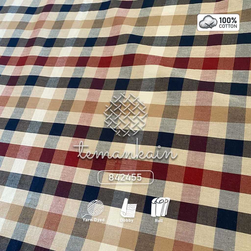 (50 CM) Kain Katun Yarn Dyed Combed 30s 132351 | Kain Katun Motif | Kain Kotak Kotak | Cotton | Baha