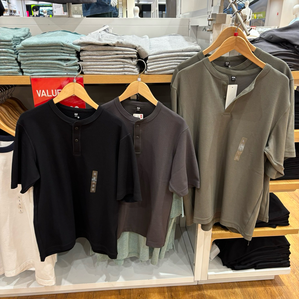 Kaos T-shirt waffle dry kerah henley uniqlo new arrival