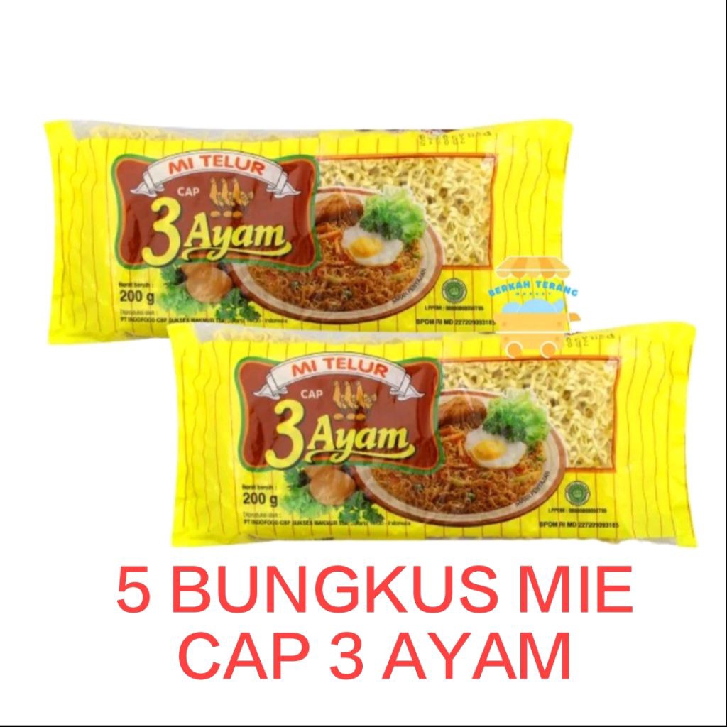

DISKON Mie Telur Cap 3 Ayam 200gr 5 Bungkus Mie Telor 3 Ayam COD