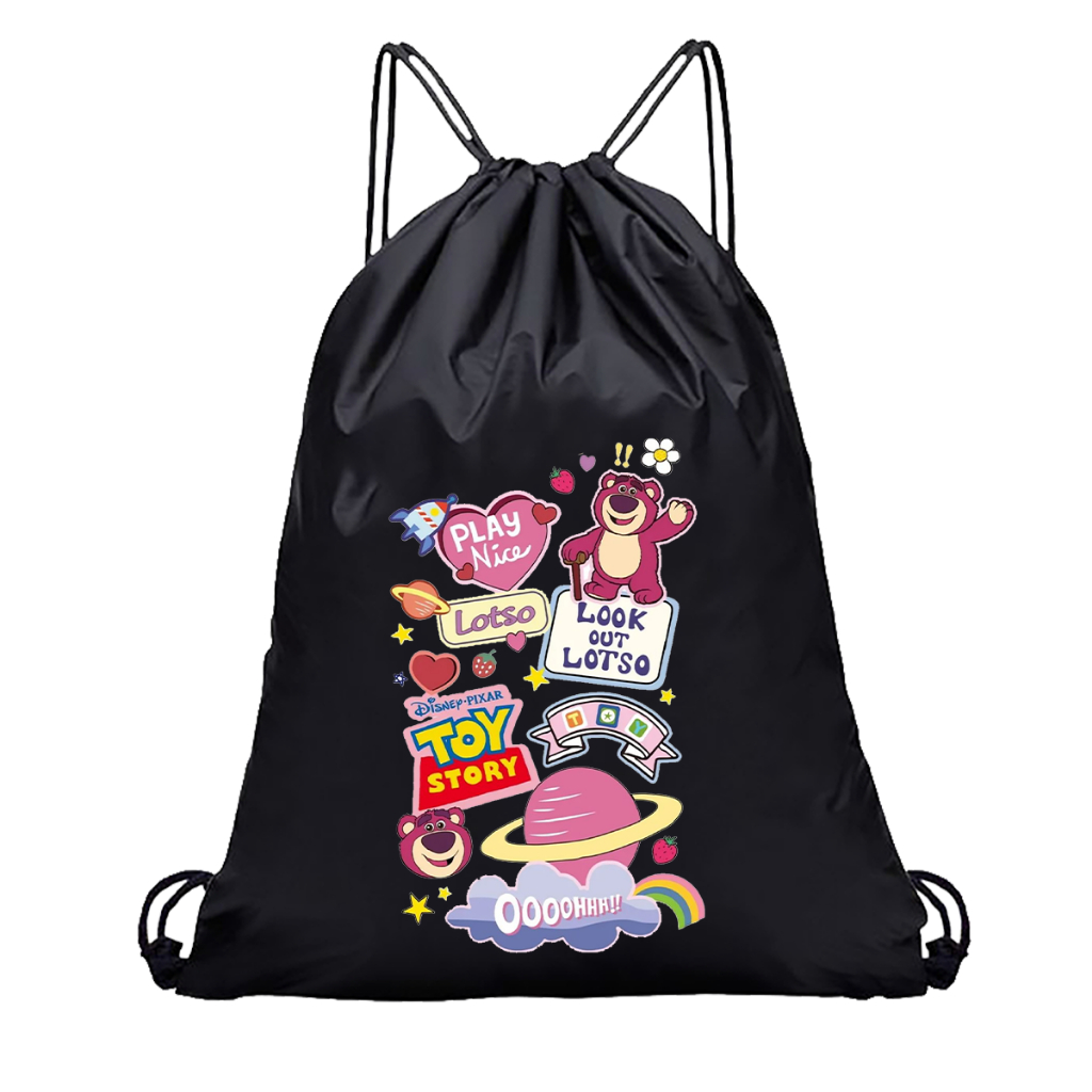 Tas Serut Hitam Kanvas Kombinasi Gambar Terlengkap Aesthetic Lucu Y2k Anti Air