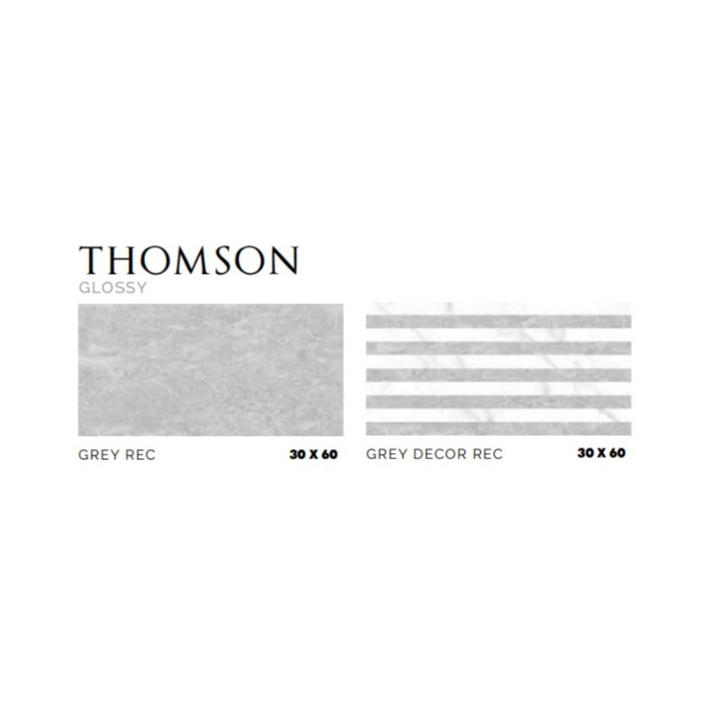 KERAMIK MERK PLATINUM TIPE THOMSON GREY, GREY DECOR RECTIFIED CUTTING UKURAN 30X60 PERMUKAAN TEKSTUR