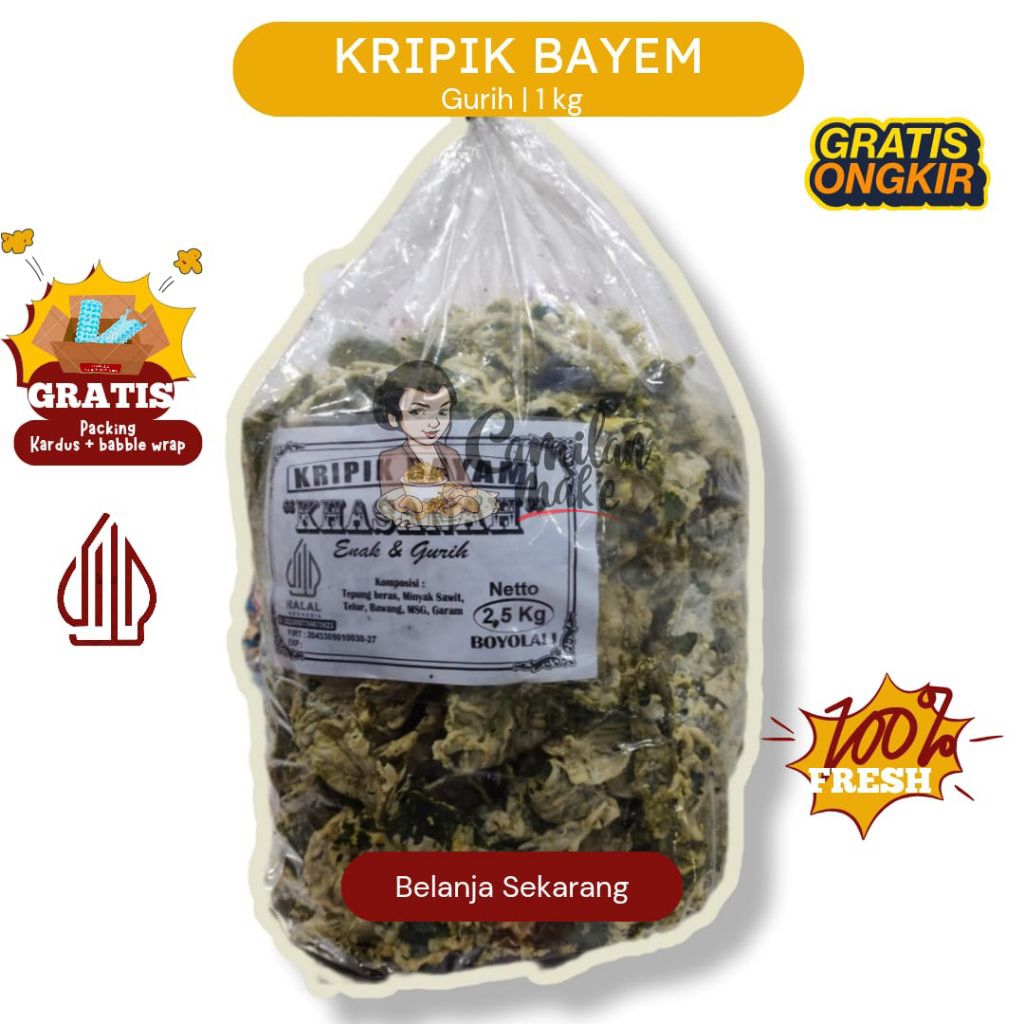 

KERIPIK BAYEM ASLI/ CAMILAN MAK'E/ CEMILAN KRIPIK/ JAJANAN/ SNACK KILOAN