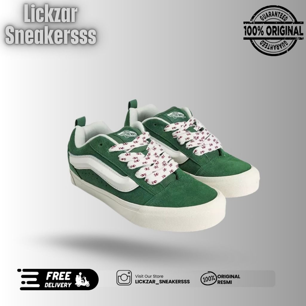 VansKnu Skool Floral Laces Fairway Green Original Resmi