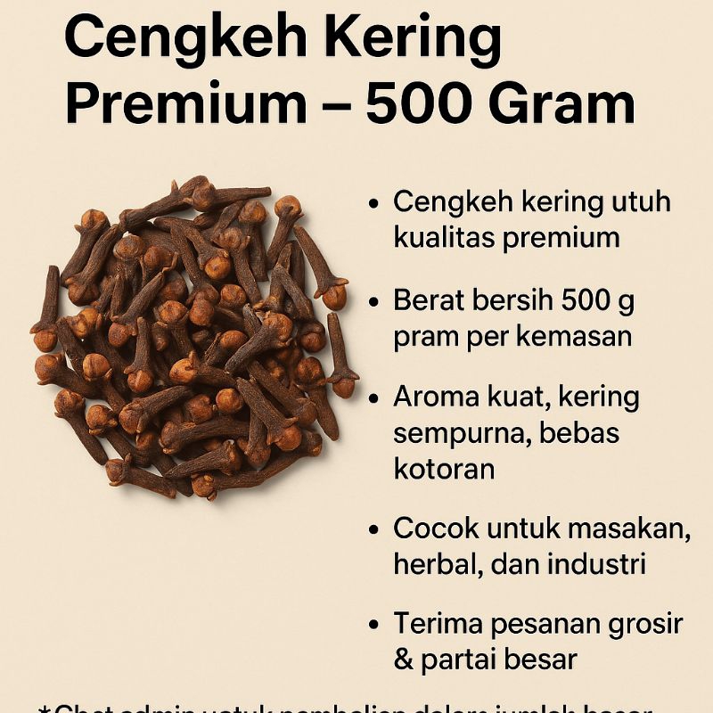 

Cengkeh Kering Premium 500 Gram Grade A Aroma Kuat Kering Sempurna Cocok Untuk Masakan Herbal Dan Industri - Spices, Pedas, Rempah Bahan Penyedap