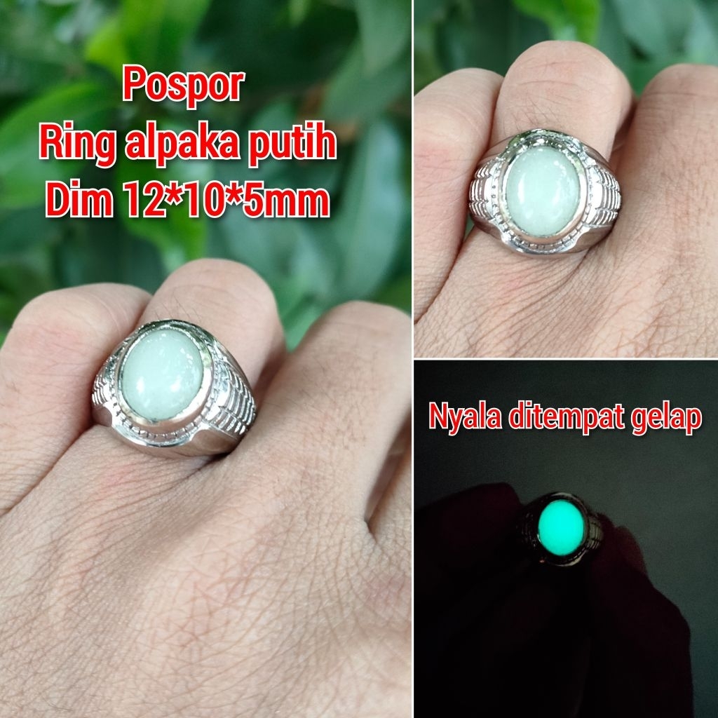 CINCIN PRIA BATU POSPOR KECIL RING ALPAKA PUTIH