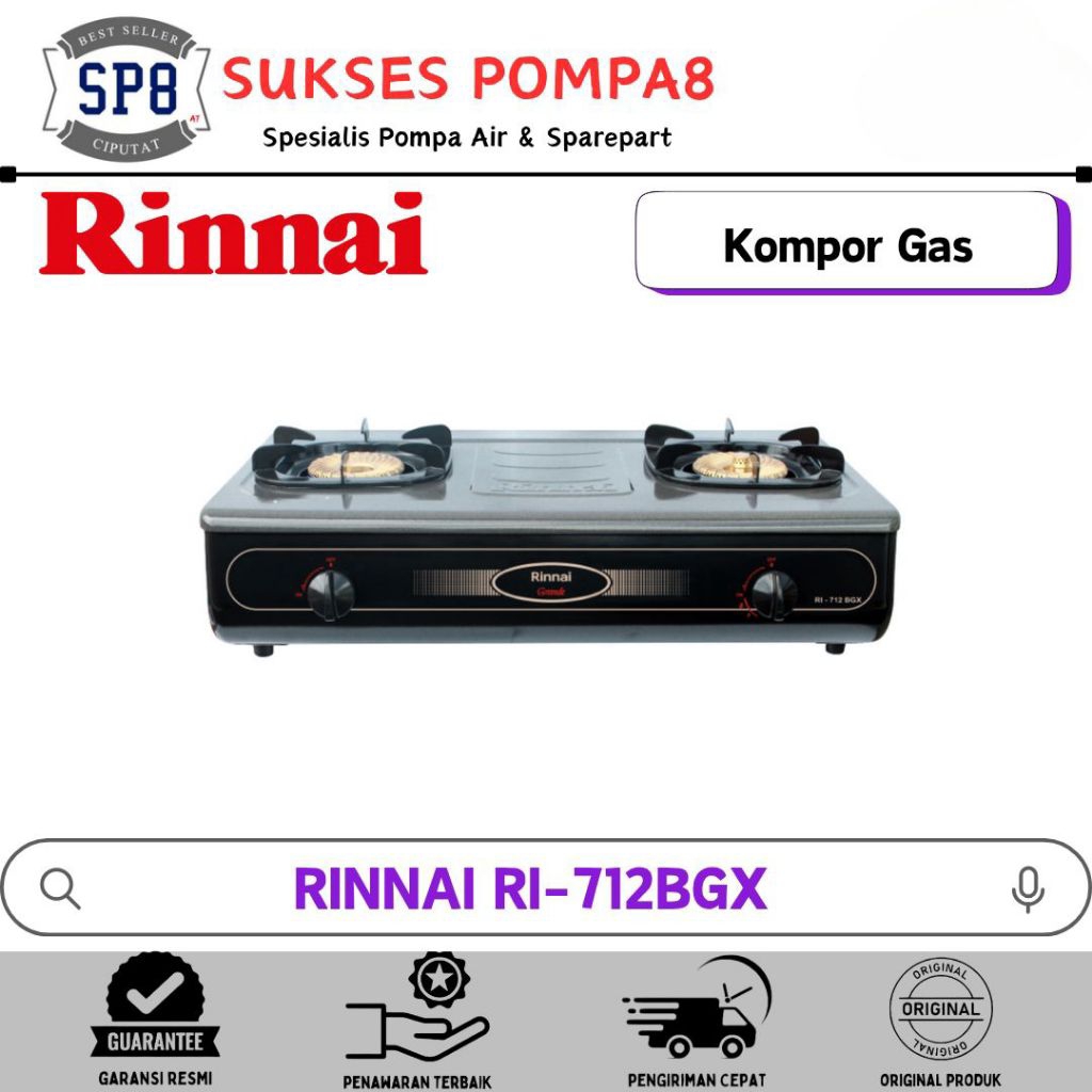 RINNAI RI-712BGX Kompor Gas 2 Tungku Api Tornado