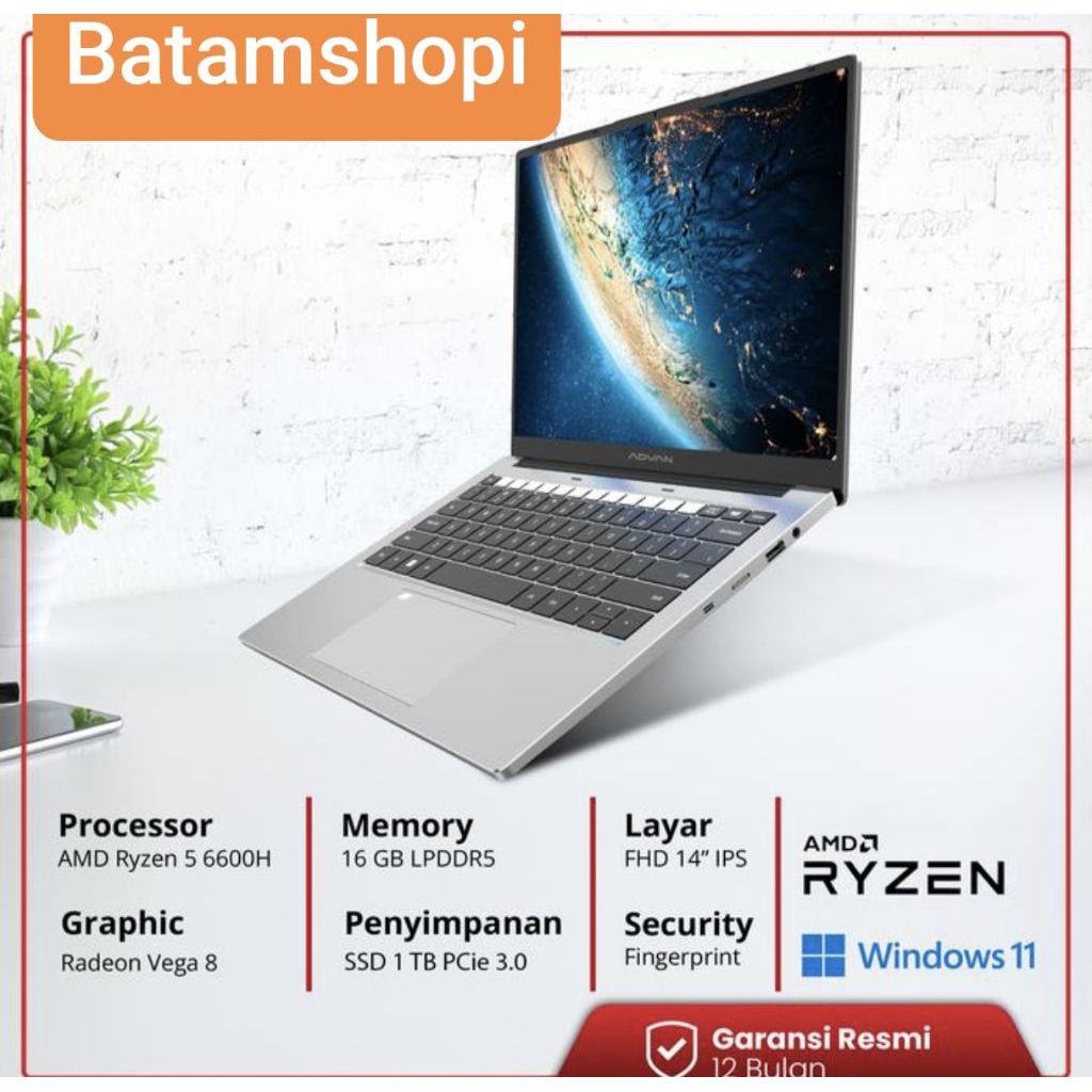 ADVAN WORKPLUS AMD RYZEN 5 6600H layar 14 inch fhd laptop original