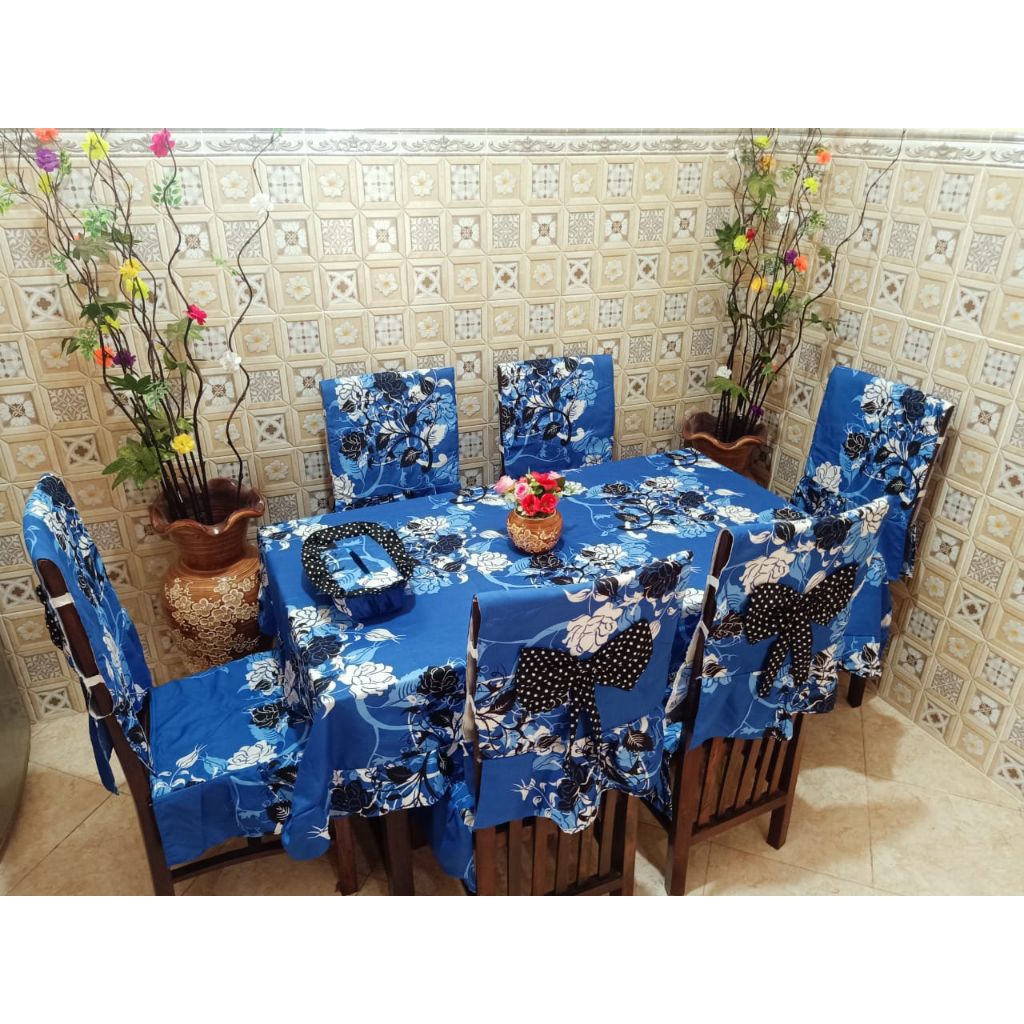 SARUNG SET 6 KURSI + TAPLAK MEJA MAKAN pilih motif