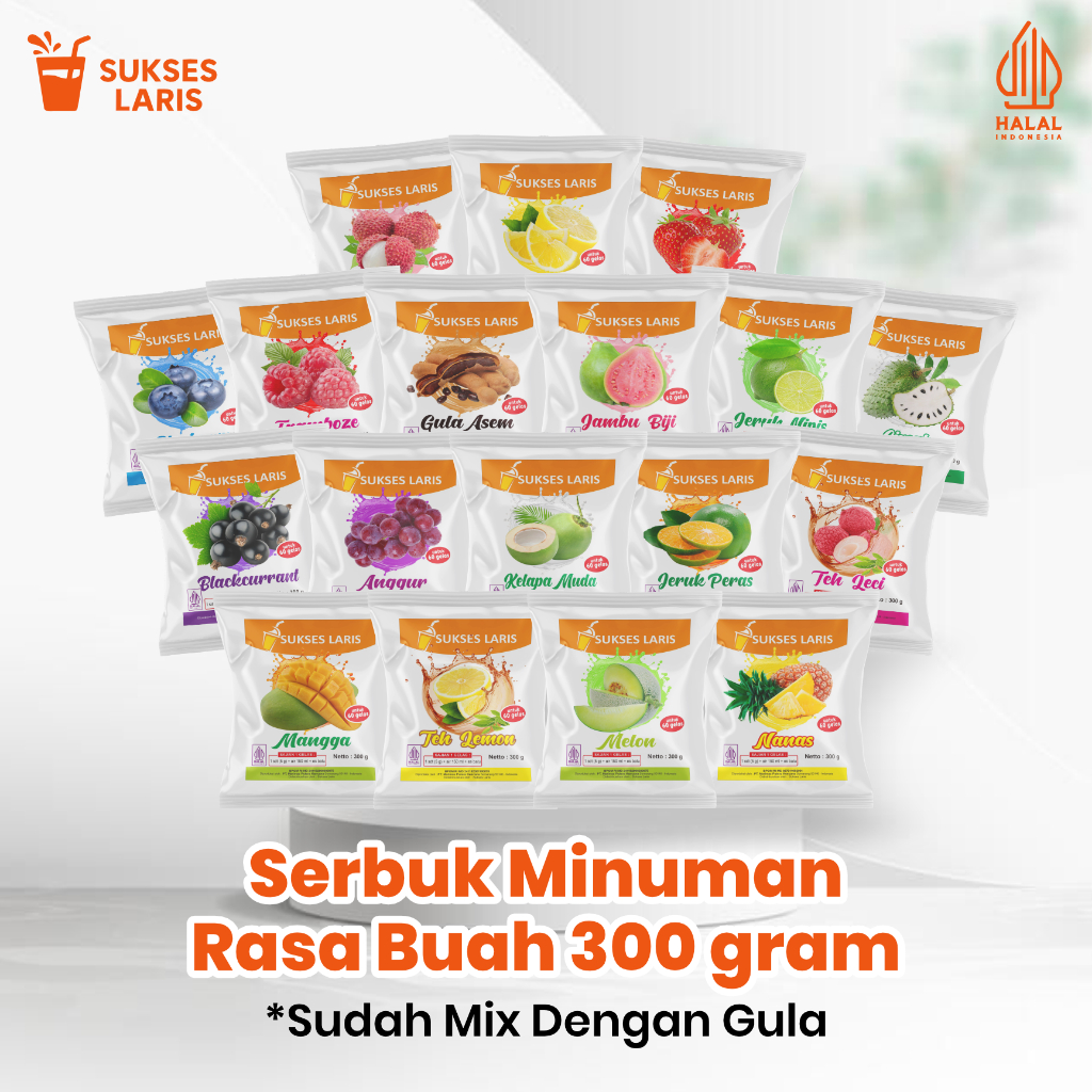 

BUBUK MINUMAN RASA ALL VARIAN 300 GRAM | POWDER MINUMAN RASA BUAH | BUBUK MINUMAN