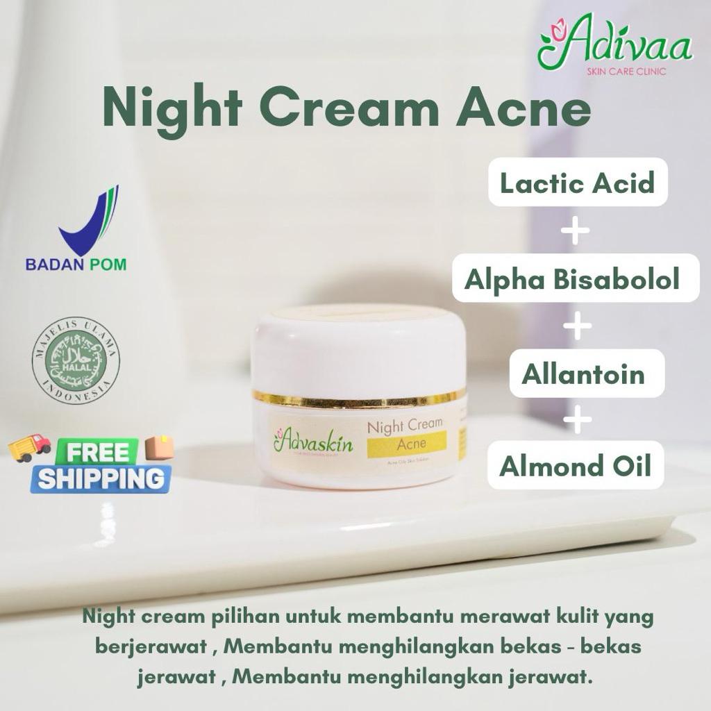 NIGHT CREAM ACNE/OILY (krim malam Adivaa Skincare)