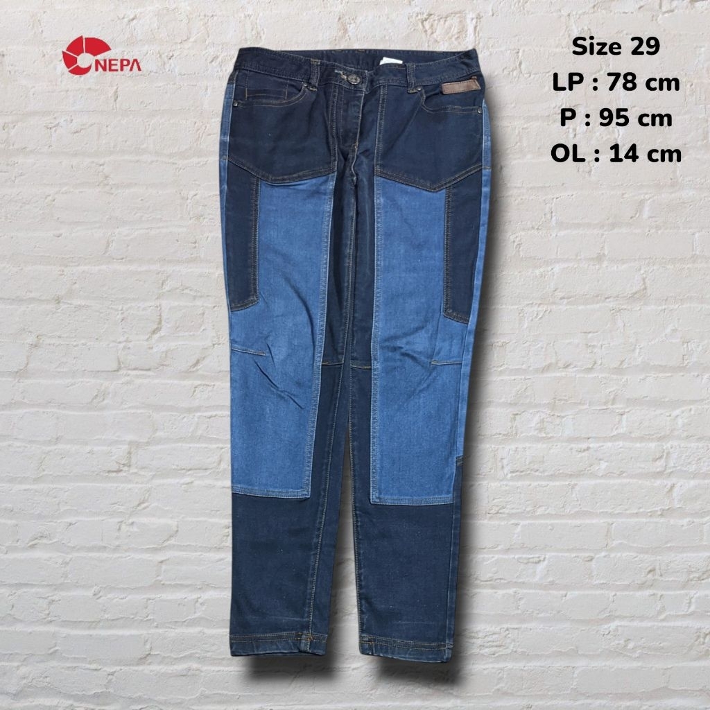 Size 29 Celana Panjang Longpants Jeans Nepa Blue Washed Color Block Slim fit Original Second Prelove