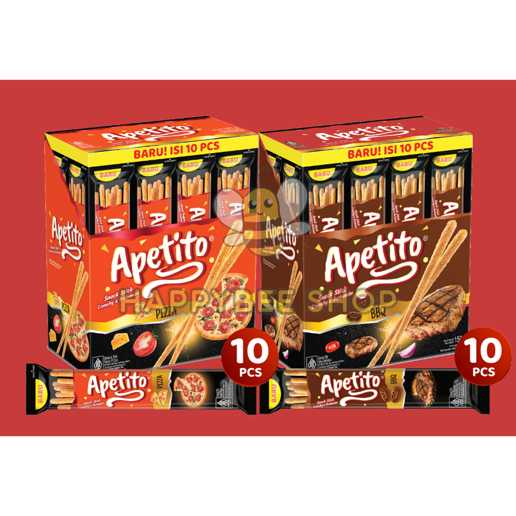 

Apetito Biskuit Stick Rasa BBQ | Pizza 1 Box isi 10 Pcs @ 18.5 gr