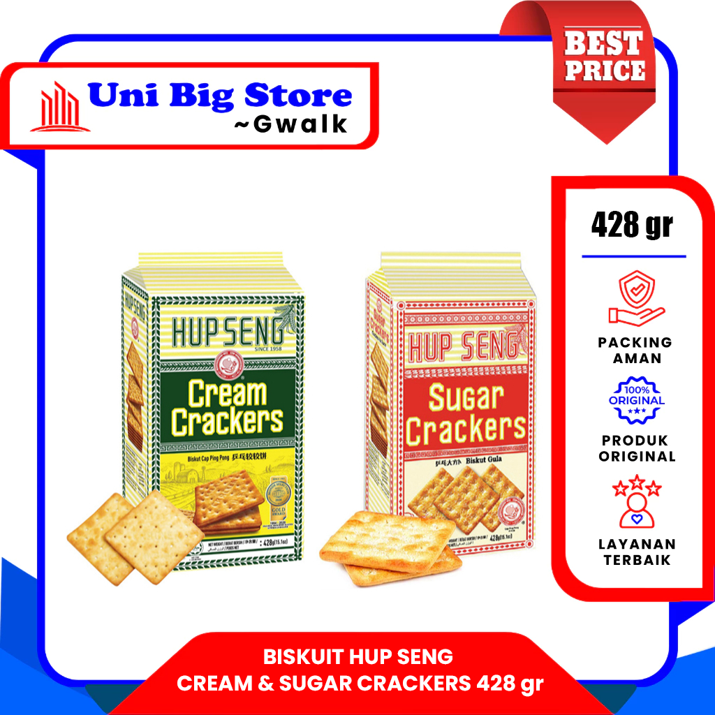 

BISKUIT HUP SENG GABEN CREAM & SUGAR CRACKERS KREKER CAP PING PONG GABIN ASIN MANIS 428 GR