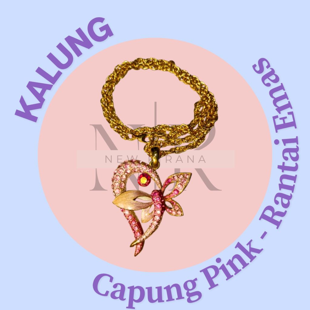 Kalung Capung Pink - Rantai Emas