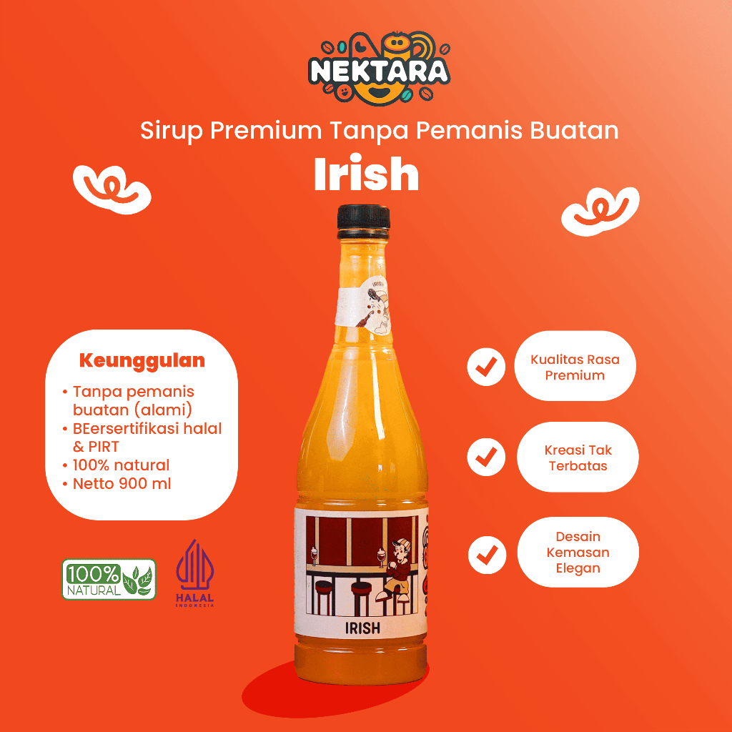 

Nektara Sirup Premium Rasa Irish Tanpa Pemanis Buatan & Pengawet Halal Utk Makanan & Minuman Kafe