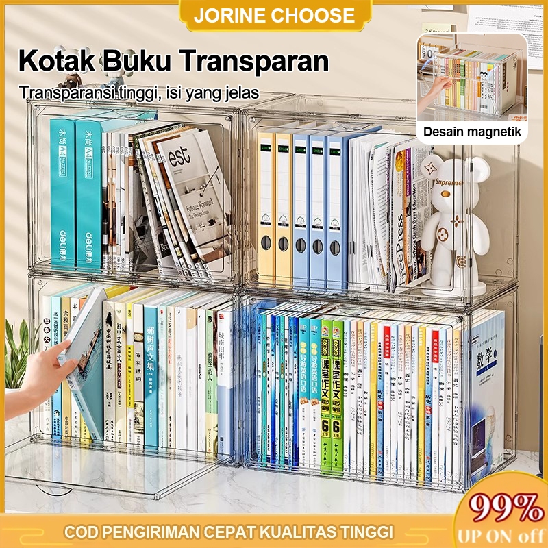 Jorine Choose Kotak Penyimpanan Buku Kotak Penyimpanan Transparan Kotak Display Akrilik Rak Rak Buku