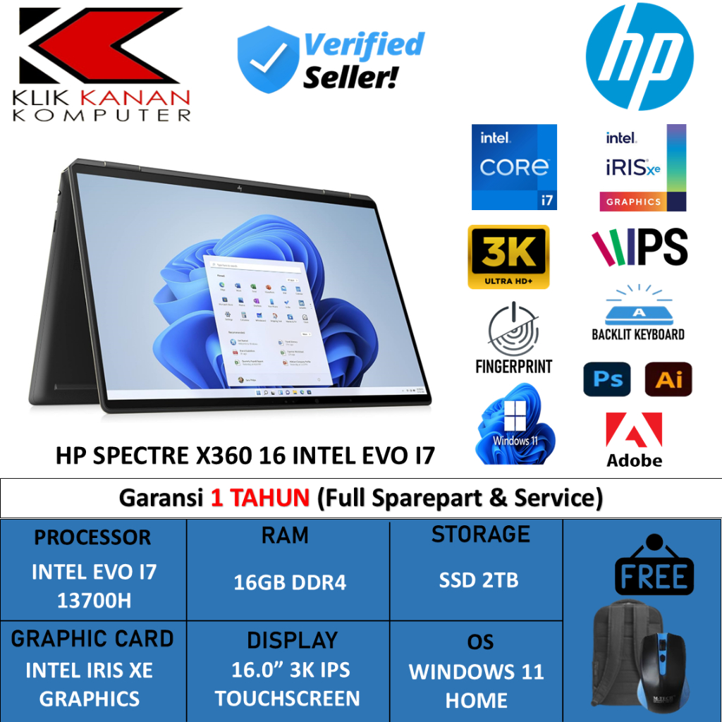Hp Spectre X360 16 Intel Evo I7 13700H 16Gb 512Gb 16.0 3K Ips Touch Backlite Win11