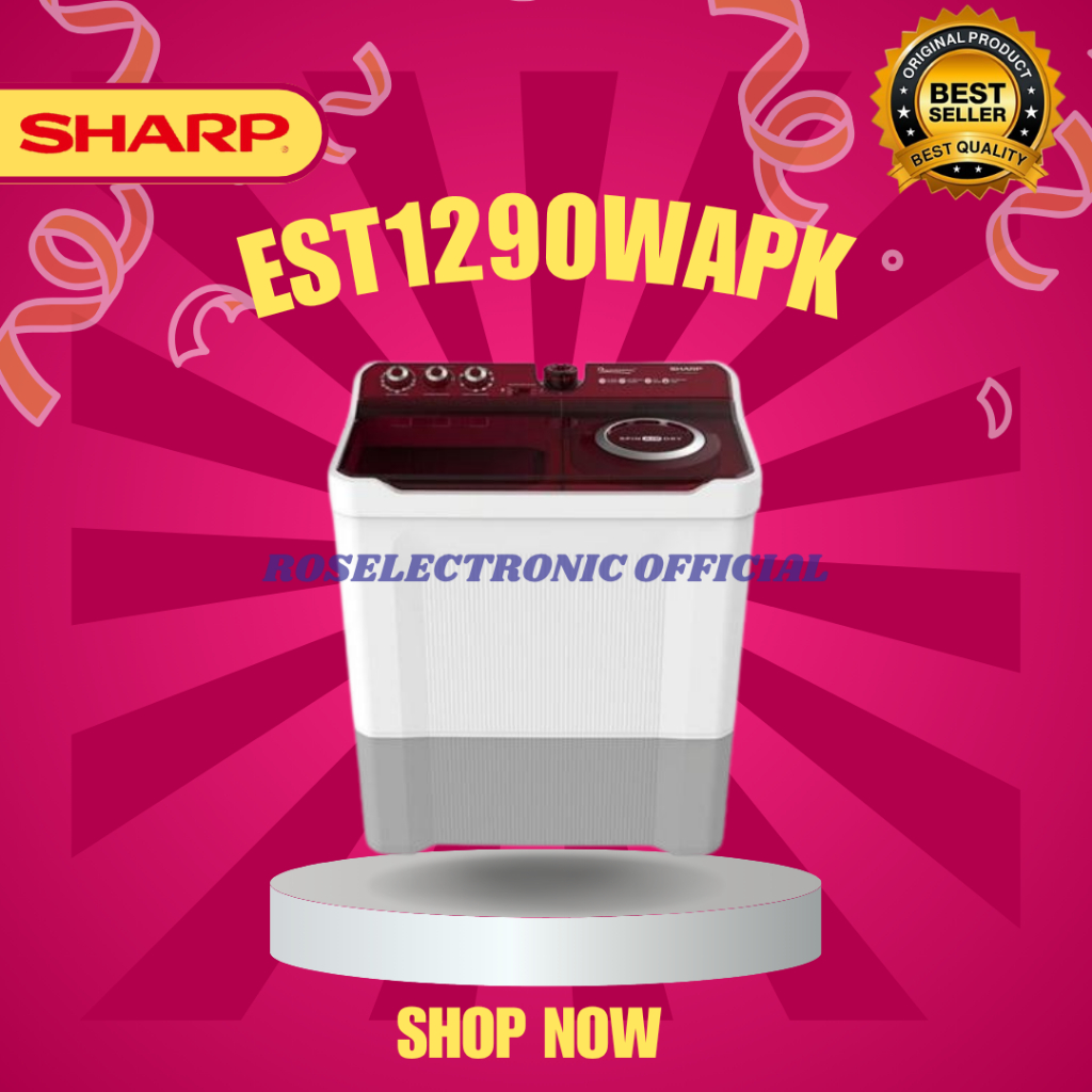 Sharp ES-T1490WA Mesin Cuci 2 Tabung 14kg Twin Tub Putih Biru Merah