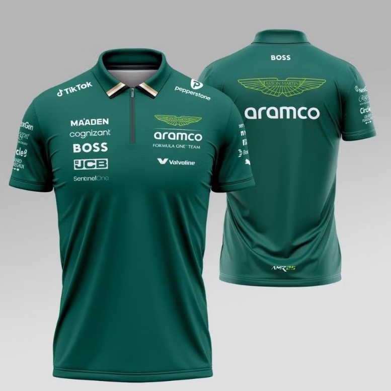 Jersey Polo F1 Aston Martin Formula One Racing Team 2025 Kerah Kancing