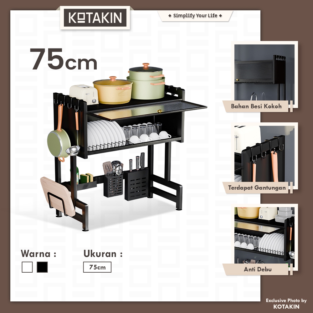 KOTAKIN Rak Piring Wastafel Penutup Rak Dapur Cuci Piring Stainless Steel Ukuran 75 CM Serbaguna