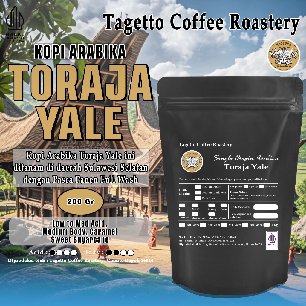 

BIJI KOPI ARABIKA TORAJA YALE 200GR | ARABICA BEAN GROUND BUBUK 200 GRAM TAGETTO COFFEE