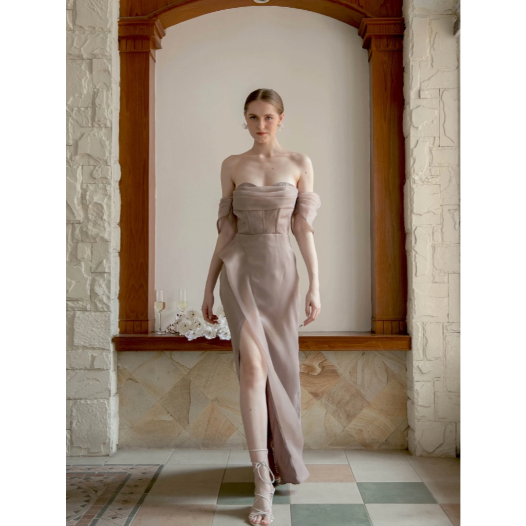 COMA LABEL Daphne Dress XL Nude Bronze long gown champagne cream coklat muda bustier dress bustier g