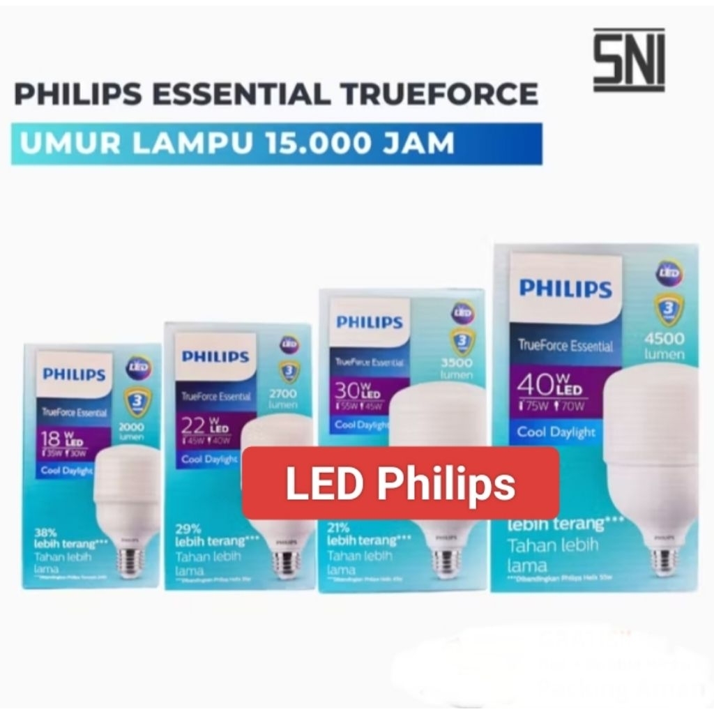Philips LED Essential TrueForce Original 18W 20W 25W 30WAT 35W 40WATT 45W Lampu Bohlam Capsule Cahay